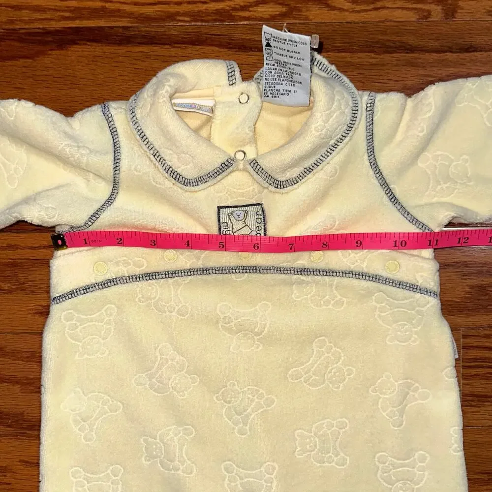 Vintage 90s McBaby Yellow Terry Teddy Bear One Piece Footie Jumpsuit Size 3/6M
